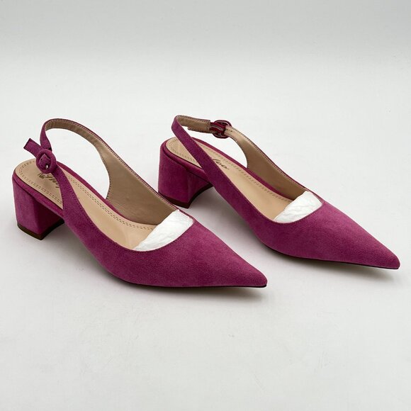 Pink Suede Retro Pointed Toe Slingback Sandals Comfortable Low Block Heel Pump - Picture 3 of 8